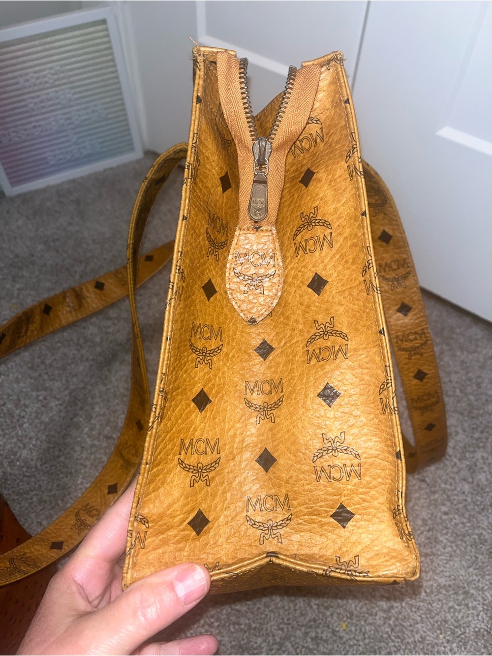 MCM Leather Iconic Cognac & Black Visetos Motif Shoulder Crossbody Bag - Picture 5 of 14